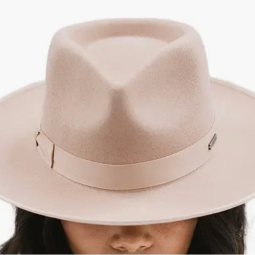 GIGI PIP Tan Fedora Hat with Wide Brim and Pinched Crown